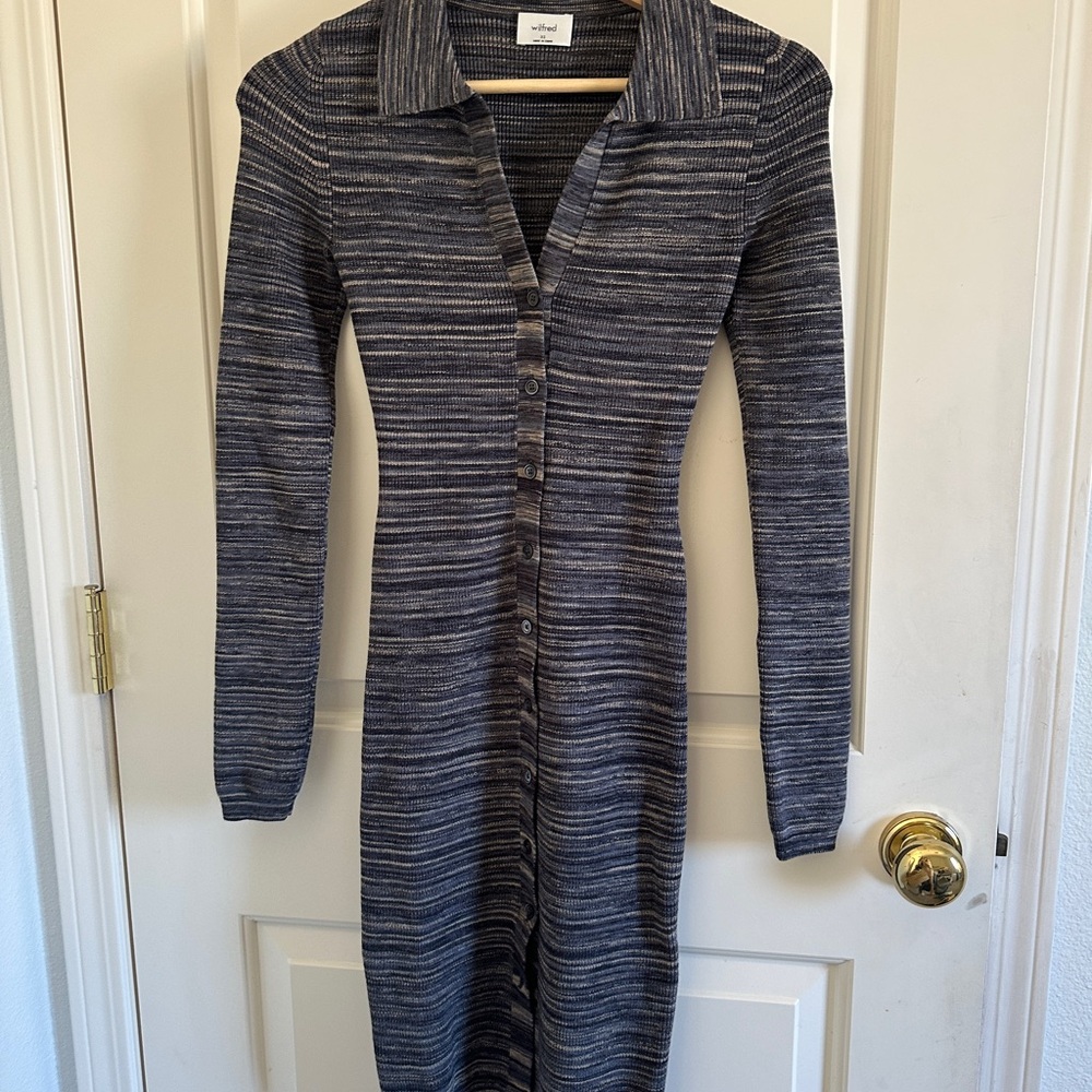 Aritzia Long Sleeve Striped Midi Dress - Black and Gray